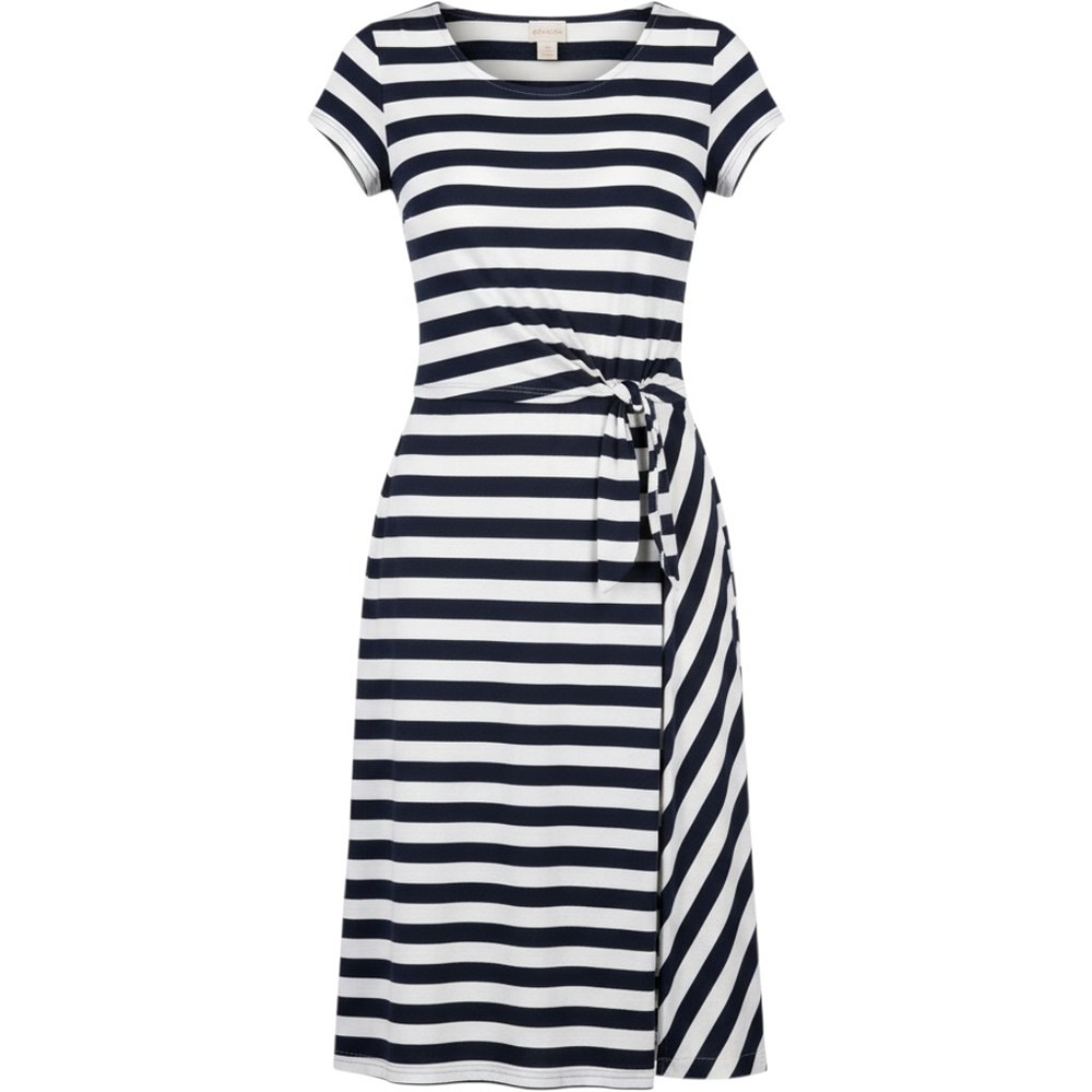 Chicos Womens Navy Blue White Striped Tie Waist Overlay Midi Dress Size 0 S